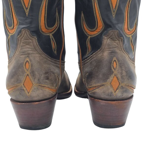 Heritage Boots Taupe Gray Orange Suede Leather Cowboy Western Boots Mens 10 CBC - Picture 10 of 16